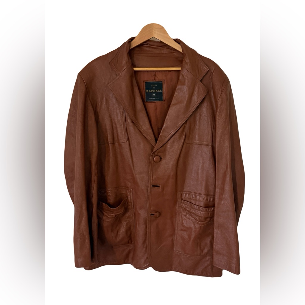 Vintage Cognac Brown Leather Jacket Men’s Genuine Moto Western Blazer Size Xl